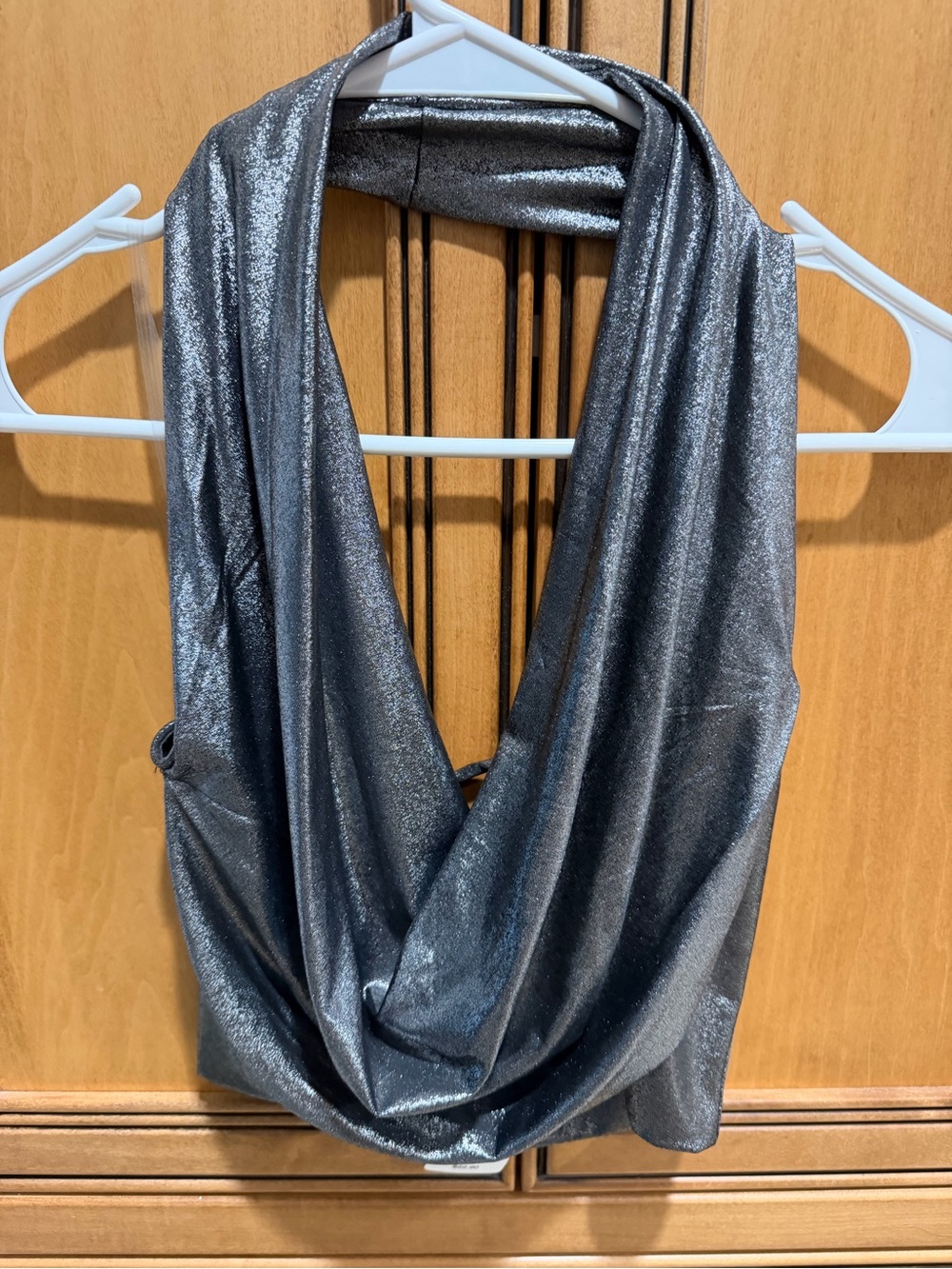 Windsor Silver Metallic Drape Halter Top